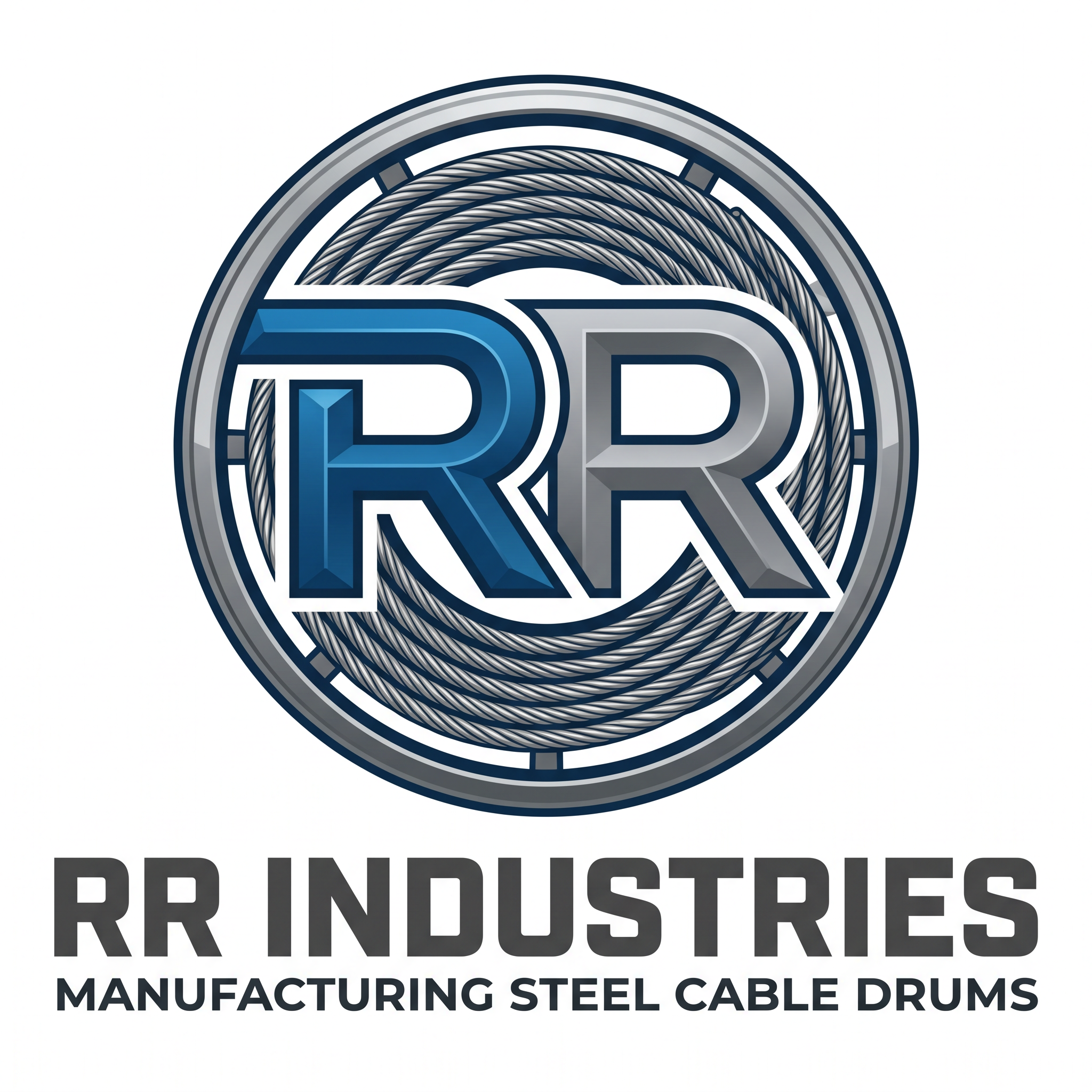 AI Design for i am a owner of a manufaqcturing company named "RR INDUSTRIES" which manufactures steel cable drums design a proffesional logo for the same