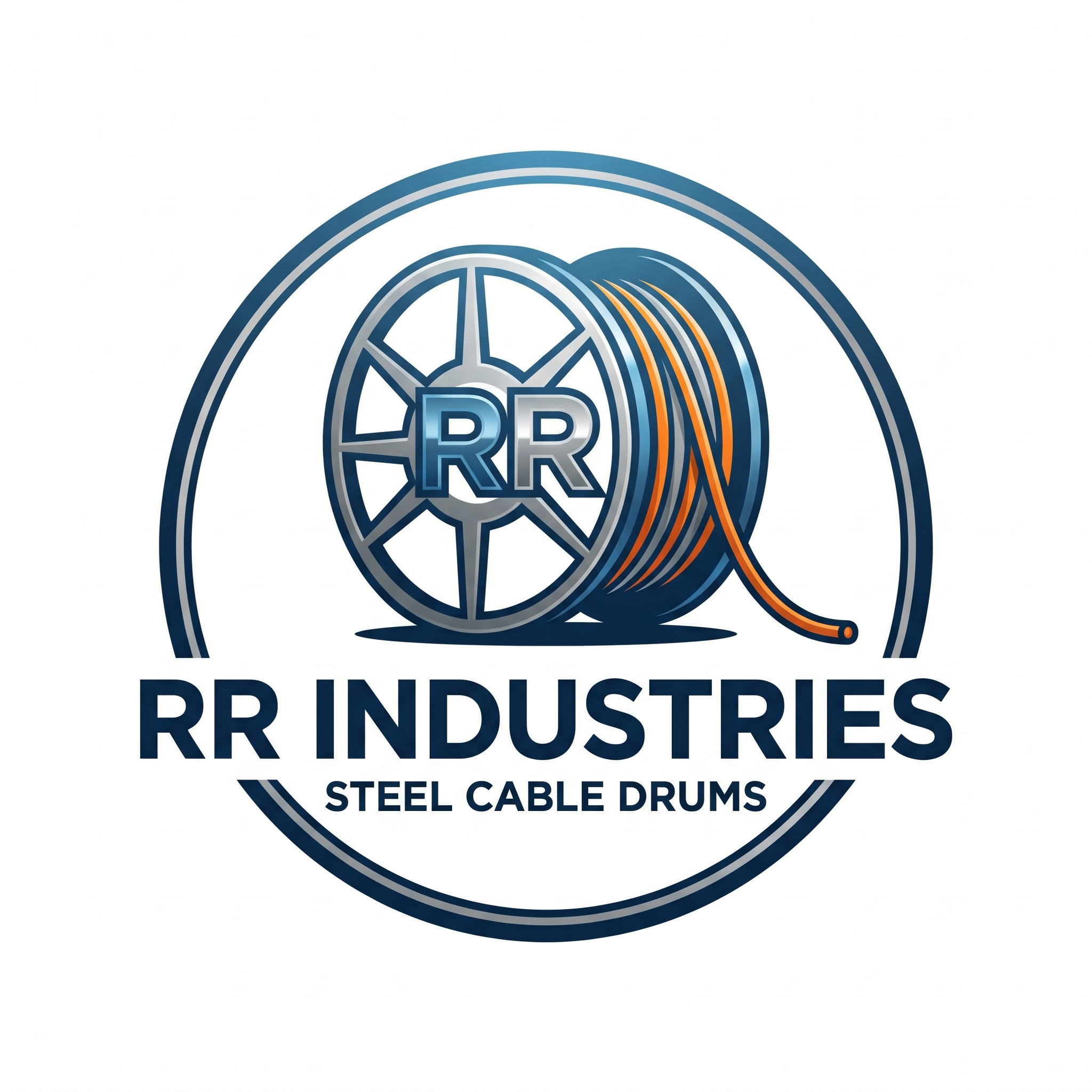 AI Design for i am a owner of a manufaqcturing company named "RR INDUSTRIES" which manufactures steel cable drums design a proffesional logo for the same