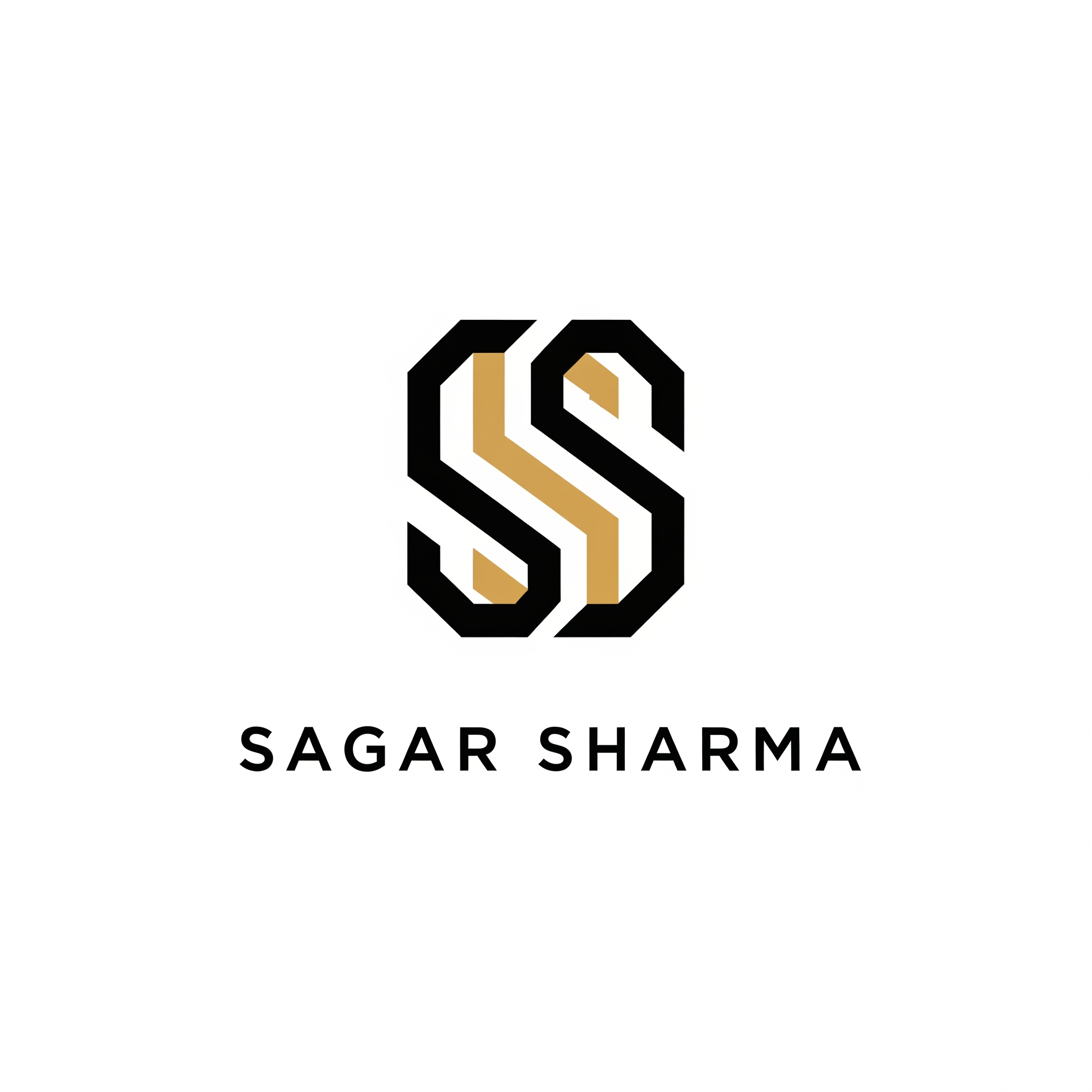 AI Design for Create a premium minimalist logo for the personal brand "Sagar Sharma". Use a modern luxury style with a clean and memorable monogram combining the letters "S" and "S". Design should look professional, high-end, and suitable for SEO, digital marketing, web development, and business consulting. Use a simple geometric design, balanced spacing, sharp lines, and a timeless aesthetic. Black and white color scheme with optional gold accents. Vector style, flat design, no gradients, no mockups, transparent background, scalable for website, social media, business cards, and branding materials. Creative, unique, and corporate-looking logo.
