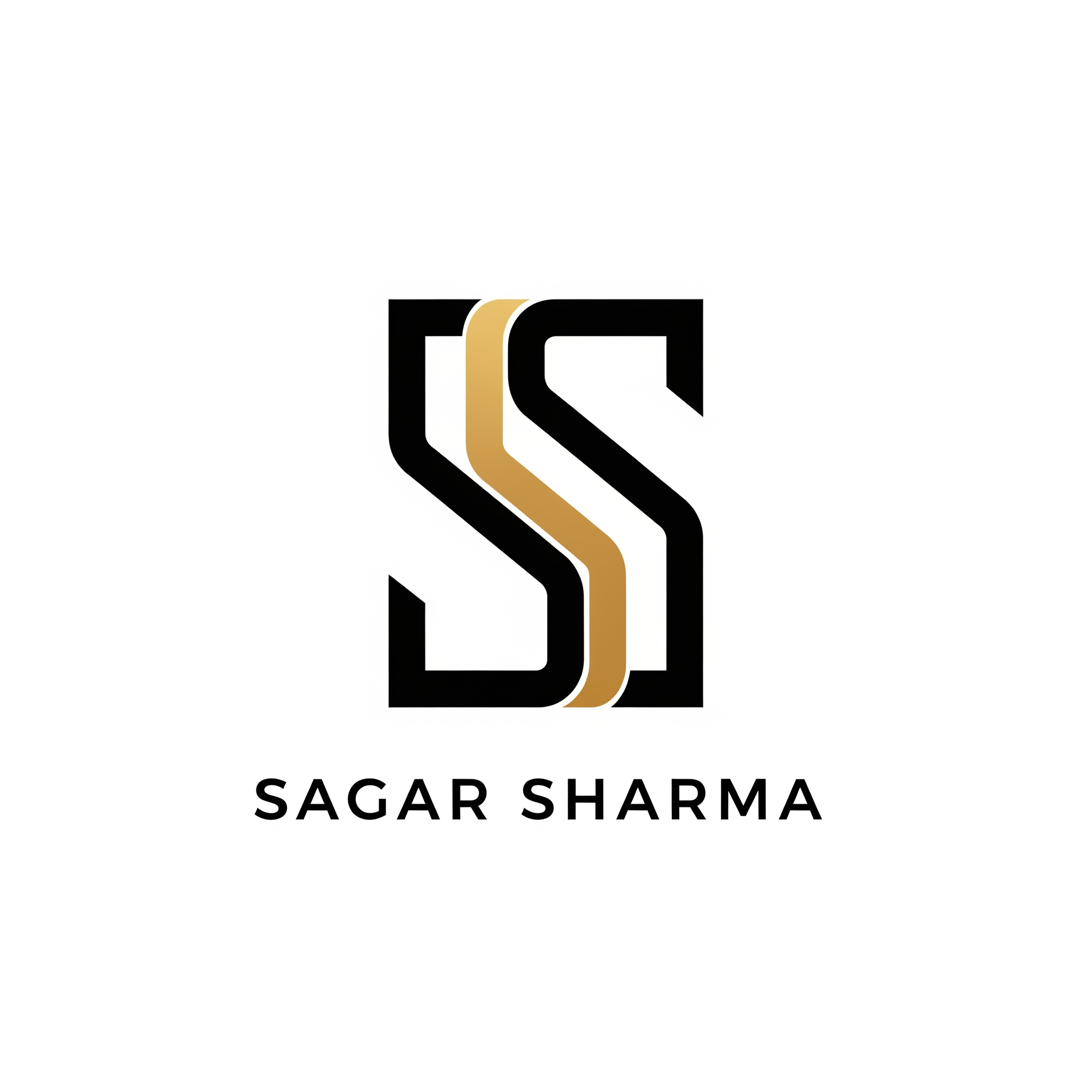 AI Design for Create a premium minimalist logo for the personal brand "Sagar Sharma". Use a modern luxury style with a clean and memorable monogram combining the letters "S" and "S". Design should look professional, high-end, and suitable for SEO, digital marketing, web development, and business consulting. Use a simple geometric design, balanced spacing, sharp lines, and a timeless aesthetic. Black and white color scheme with optional gold accents. Vector style, flat design, no gradients, no mockups, transparent background, scalable for website, social media, business cards, and branding materials. Creative, unique, and corporate-looking logo.