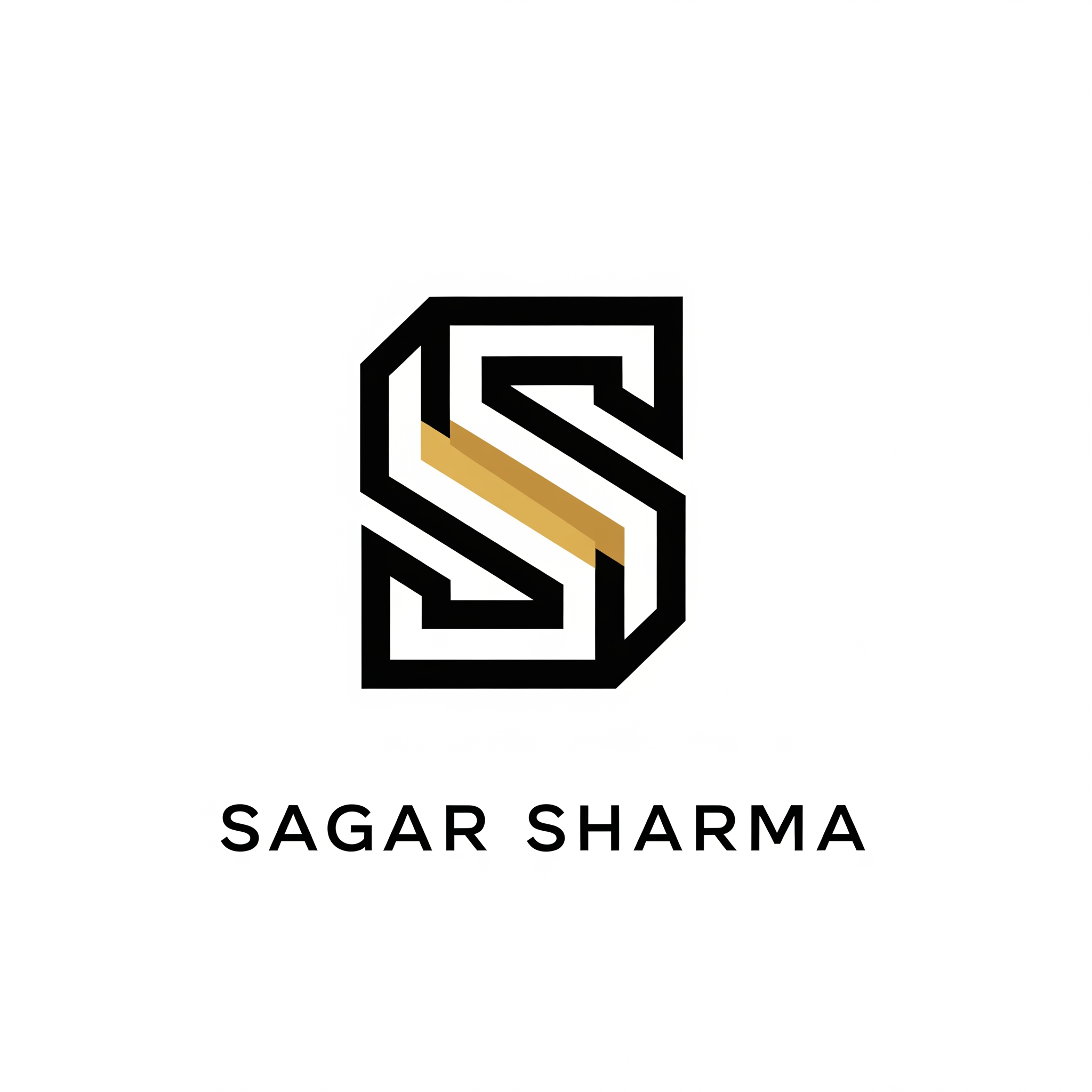 AI Design for Create a premium minimalist logo for the personal brand "Sagar Sharma". Use a modern luxury style with a clean and memorable monogram combining the letters "S" and "S". Design should look professional, high-end, and suitable for SEO, digital marketing, web development, and business consulting. Use a simple geometric design, balanced spacing, sharp lines, and a timeless aesthetic. Black and white color scheme with optional gold accents. Vector style, flat design, no gradients, no mockups, transparent background, scalable for website, social media, business cards, and branding materials. Creative, unique, and corporate-looking logo.