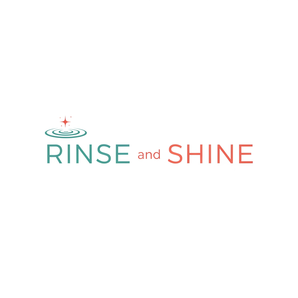 AI Design for Minimalist logo for oral health brand "Rinse and Shine". Modern, clean sans-serif typography. An icon incorporating a subtle water ripple wave merging with a minimalist starburst or glint. Soft, clinical color palette like teal and white, or a fresh coral. Flat design, professional, high-end feel, plenty of white space.