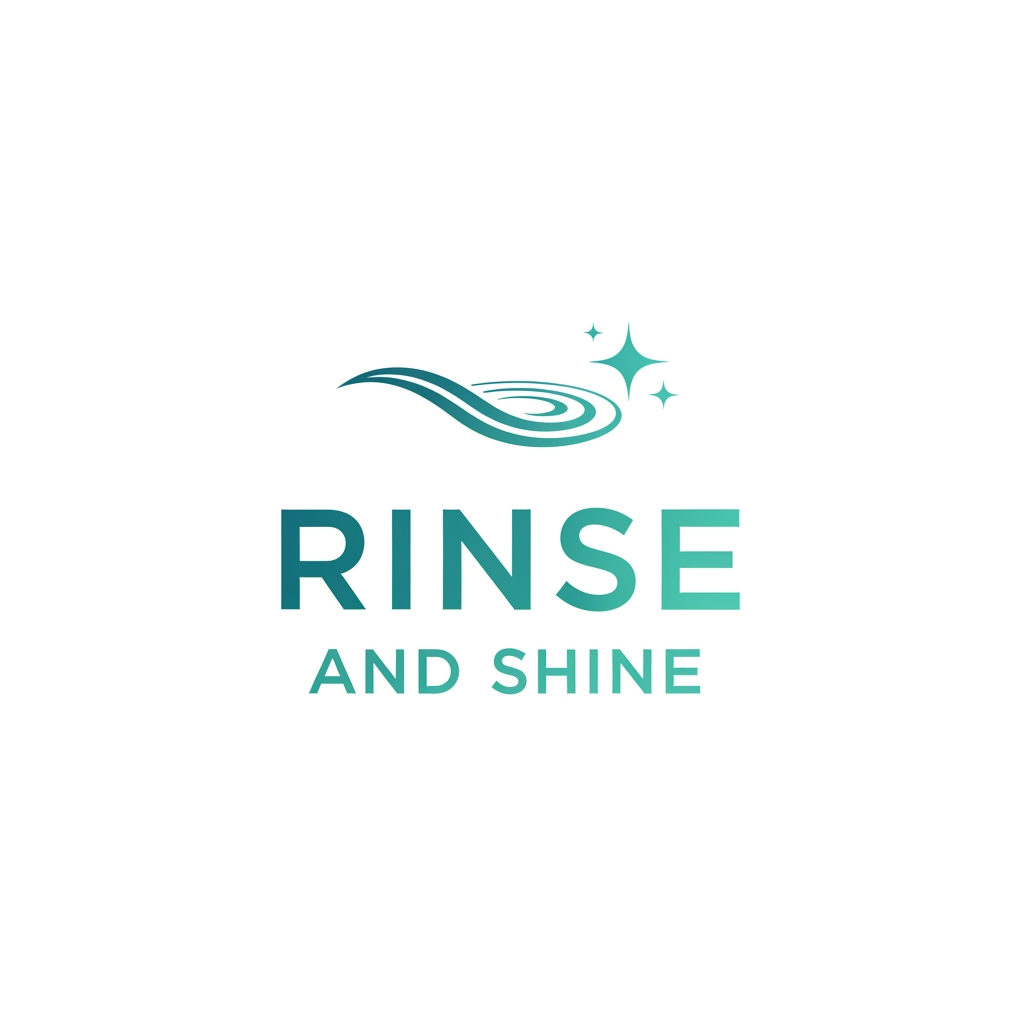 AI Design for Minimalist logo for oral health brand "Rinse and Shine". Modern, clean sans-serif typography. An icon incorporating a subtle water ripple wave merging with a minimalist starburst or glint. Soft, clinical color palette like teal and white, or a fresh coral. Flat design, professional, high-end feel, plenty of white space.
