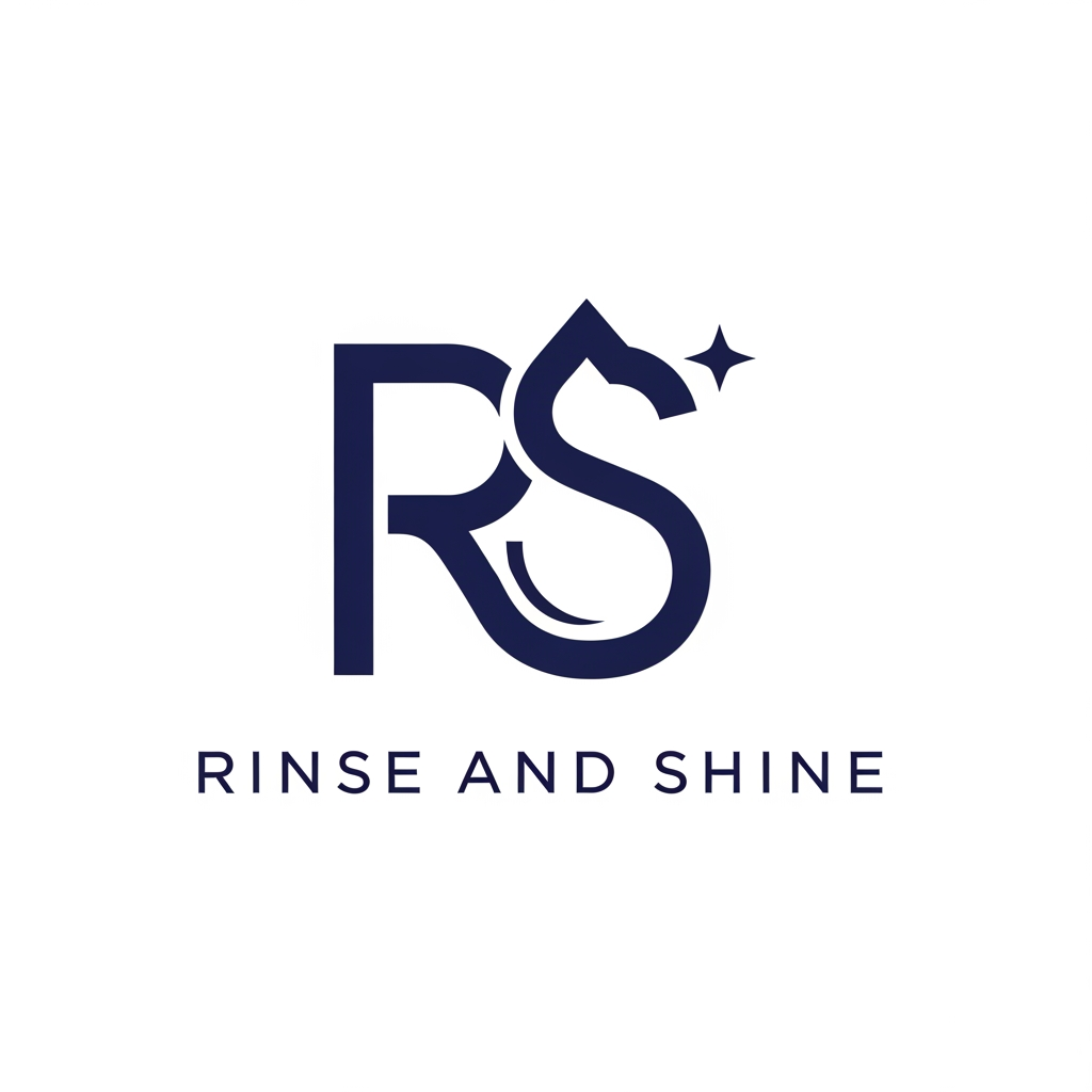 AI Design for Ultra-minimalist modern logo for "Rinse and Shine". A single, continuous fluid line art symbol that cleverly integrates the letters 'R' and 'S' to form the shape of a water droplet and a glint of light simultaneously. High-end, bold, geometric, symmetrical, professional oral care aesthetic. Solid matte navy blue icon on a clean white background, vector style.