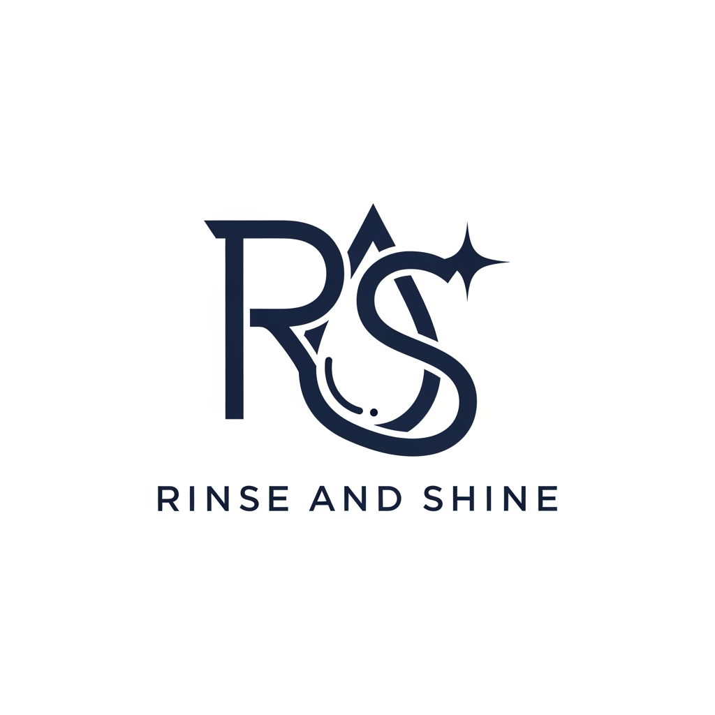 AI Design for Ultra-minimalist modern logo for "Rinse and Shine". A single, continuous fluid line art symbol that cleverly integrates the letters 'R' and 'S' to form the shape of a water droplet and a glint of light simultaneously. High-end, bold, geometric, symmetrical, professional oral care aesthetic. Solid matte navy blue icon on a clean white background, vector style.