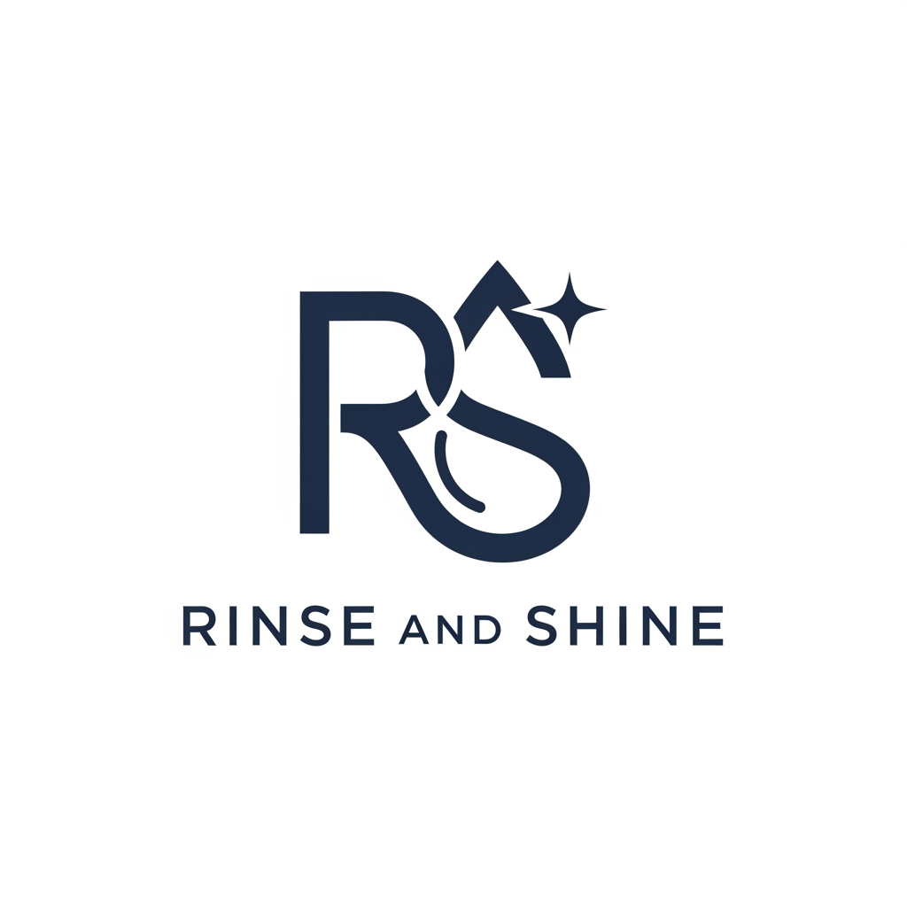 AI Design for Ultra-minimalist modern logo for "Rinse and Shine". A single, continuous fluid line art symbol that cleverly integrates the letters 'R' and 'S' to form the shape of a water droplet and a glint of light simultaneously. High-end, bold, geometric, symmetrical, professional oral care aesthetic. Solid matte navy blue icon on a clean white background, vector style.