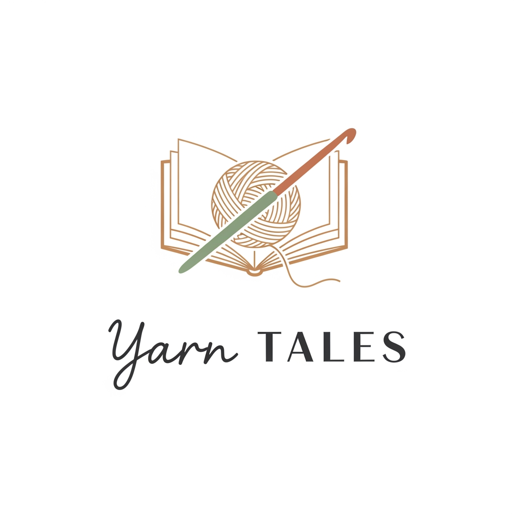 AI Design for Design a minimalist luxury logo for a crochet and slow-fashion brand called 'Yarn Tales'. Feature a delicate yarn ball with a crochet hook seamlessly forming an open book, symbolizing stories woven through yarn. Use earthy beige, sage green, and muted terracotta tones. Elegant handwritten typography combined with a modern serif font. Clean, sophisticated, feminine, sustainable, premium branding, vector logo, white background.