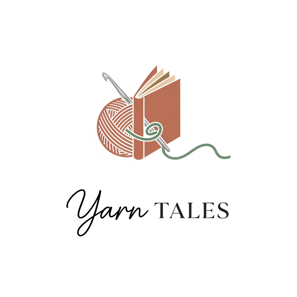 AI Design for Design a minimalist luxury logo for a crochet and slow-fashion brand called 'Yarn Tales'. Feature a delicate yarn ball with a crochet hook seamlessly forming an open book, symbolizing stories woven through yarn. Use earthy beige, sage green, and muted terracotta tones. Elegant handwritten typography combined with a modern serif font. Clean, sophisticated, feminine, sustainable, premium branding, vector logo, white background.