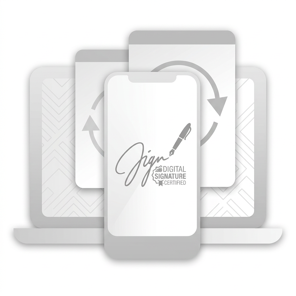 AI Design for i want to realize an icon with the same style of the attachment. I want to represent a digital signature. try to realize something without paper and documents. The idea is to sign from smartphone or pc, with a certificated sign, and an optimized document flow