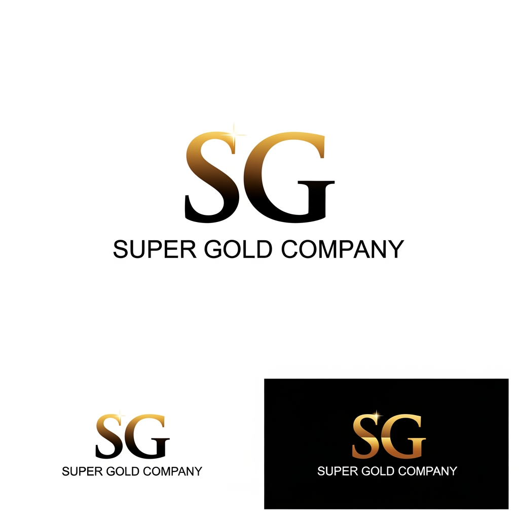 AI Design for SG MAIN HEADING SUB HEADING SUPER GOLD COMPANY USE THIS CONTENT CREATE LOGO IN THREE TYPES