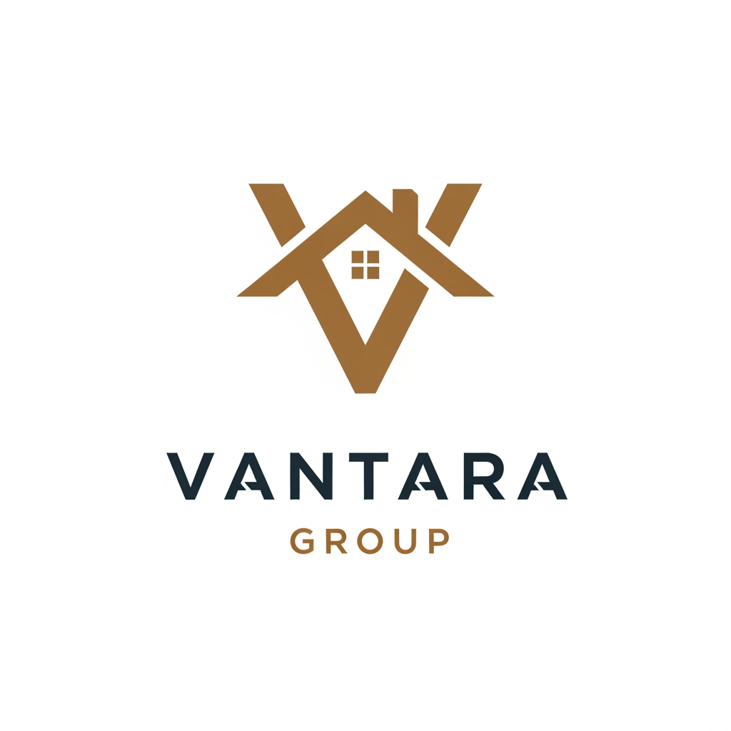 AI Design for create a logo for a real estate group "vantara group". and use a inverted "V" monogram in a way it looks roof of a house
