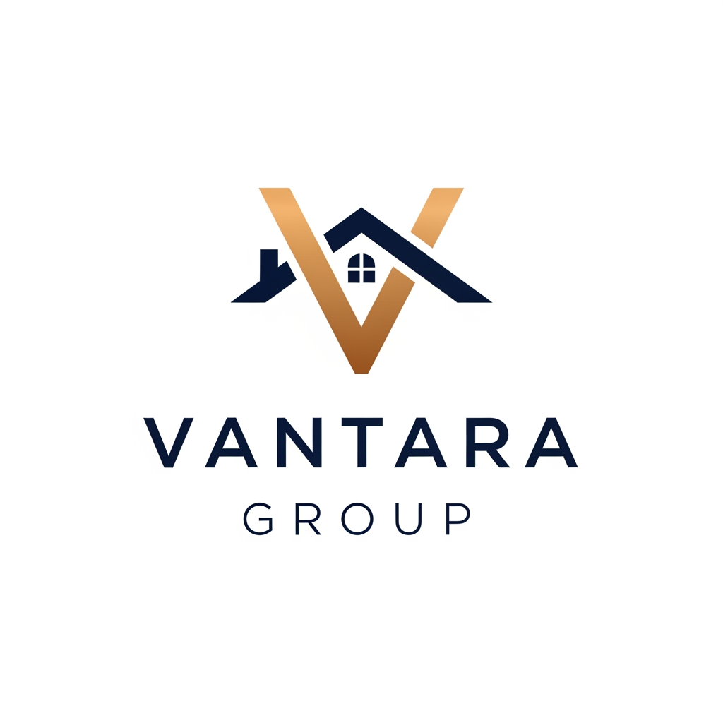 AI Design for create a logo for a real estate group "vantara group". and use a inverted "V" monogram in a way it looks roof of a house