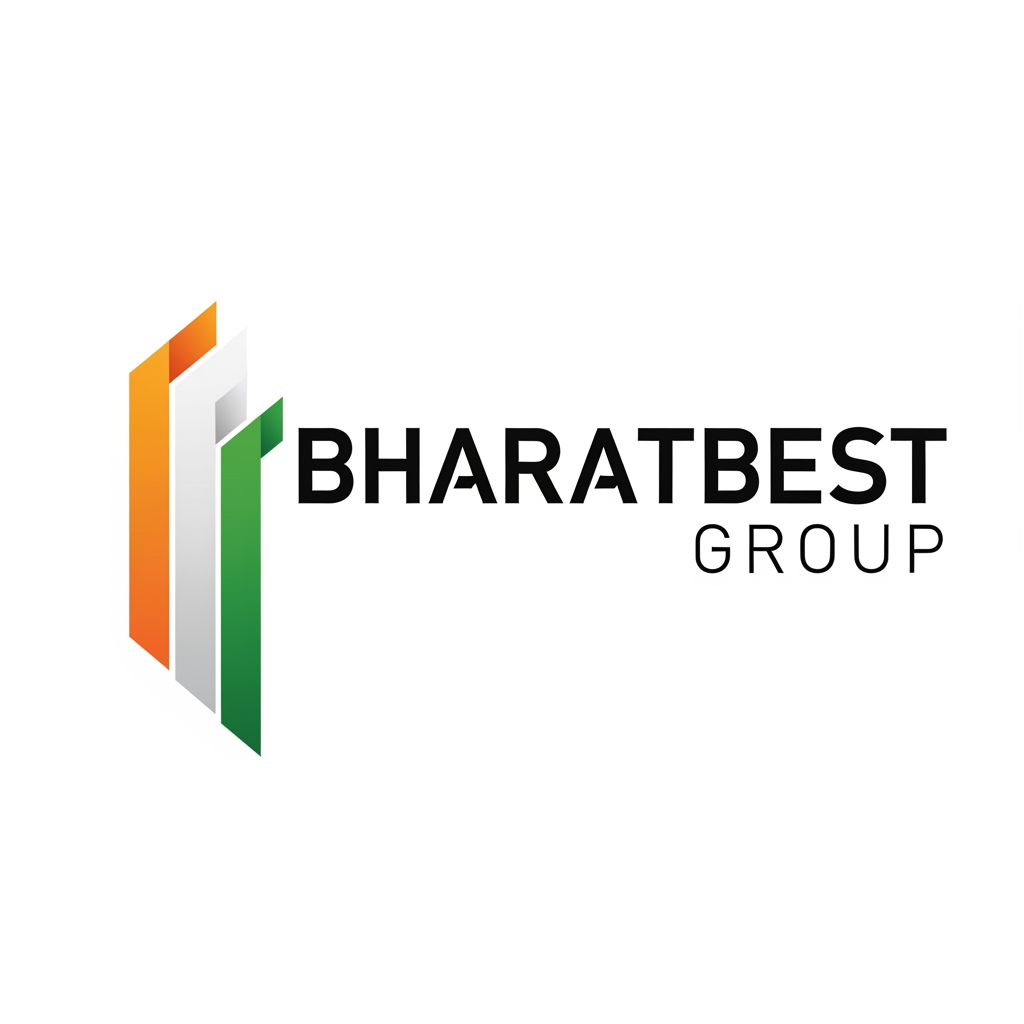 AI Design for Bharatbest Group logo with 3 vertical bold indian tricolour line rising