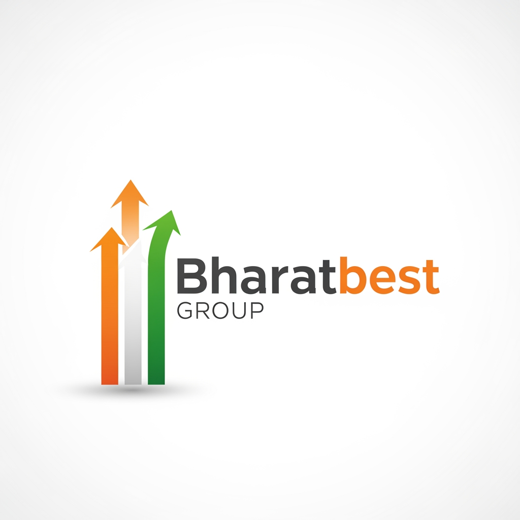 AI Design for Bharatbest Group logo with 3 vertical bold indian tricolour line rising