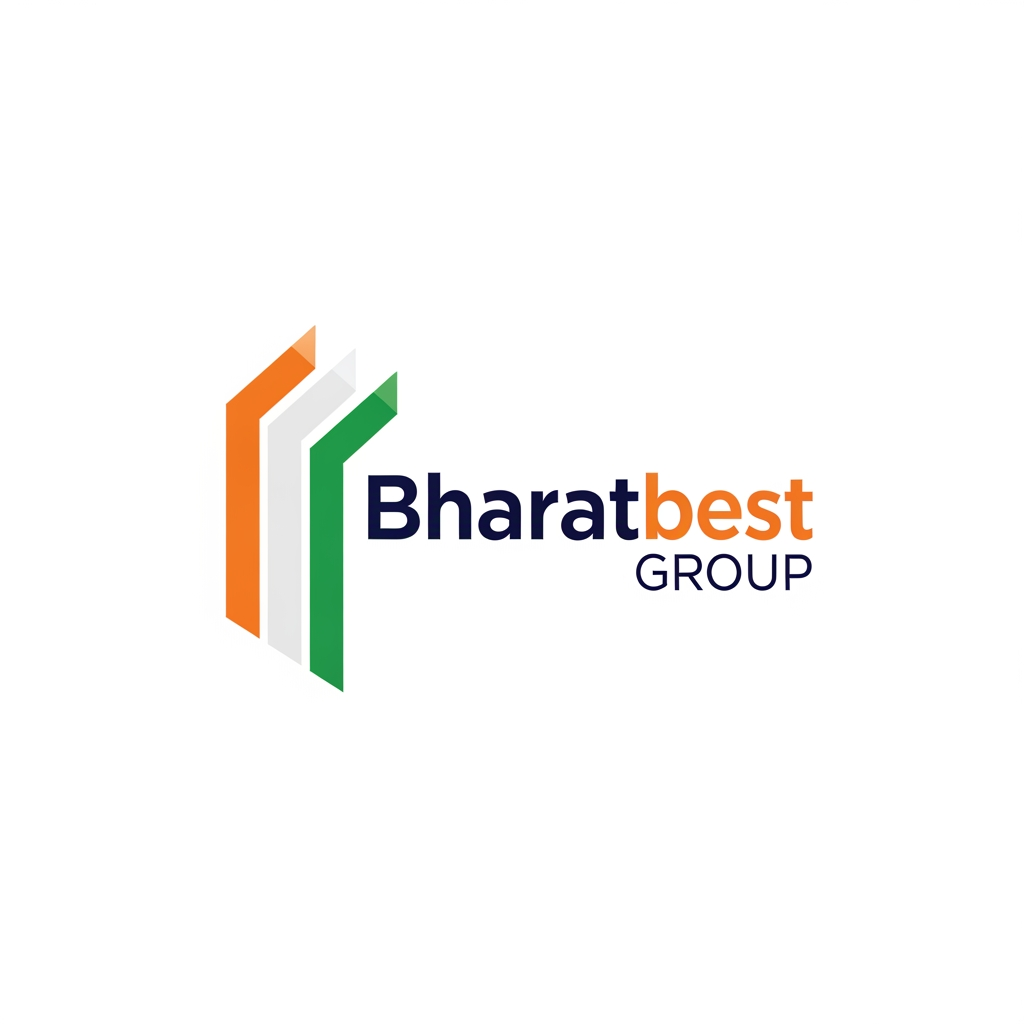 AI Design for Bharatbest Group logo with 3 vertical bold indian tricolour line rising