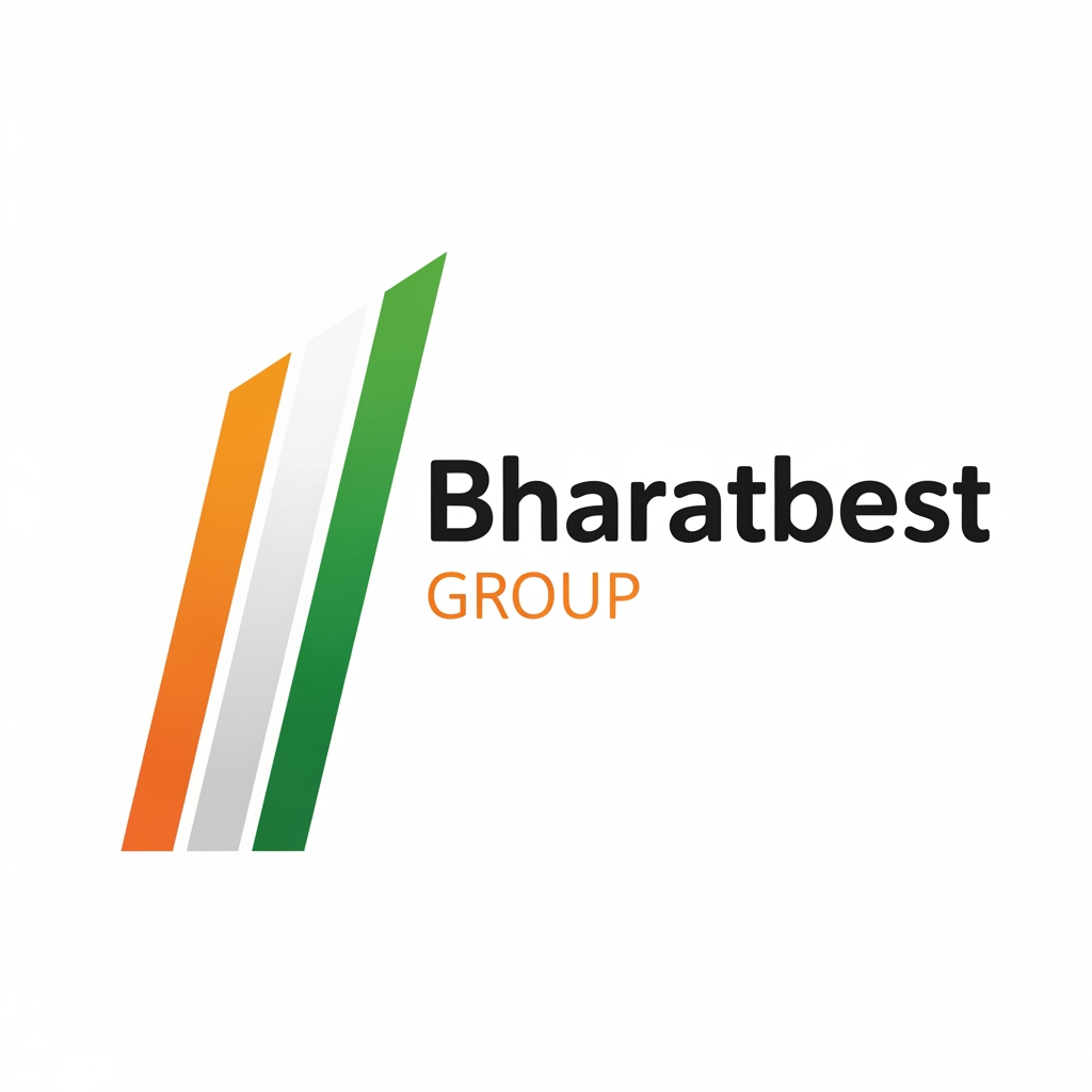 AI Design for Bharatbest Group logo with 3 vertical bold indian tricolour line rising