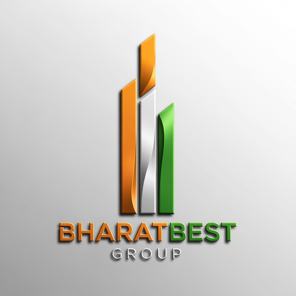 AI Design for Bharatbest Group logo with 3 vertical bold indian tricolour line rising with 3d and emboss effect