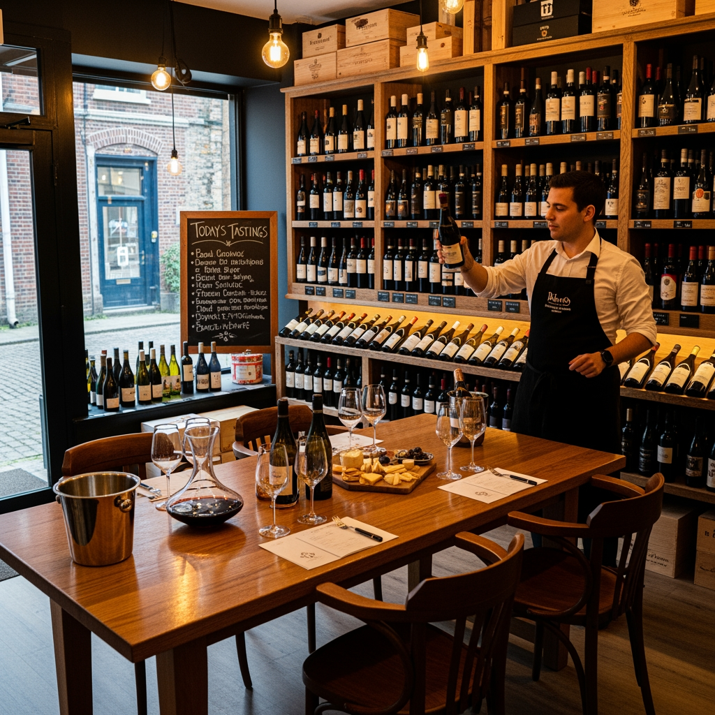 AI Design for crea una enoteca con un tavolo per la degustazione