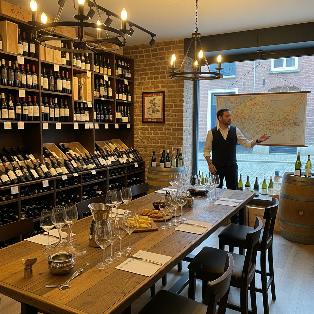 AI Design for crea una enoteca con un tavolo per la degustazione