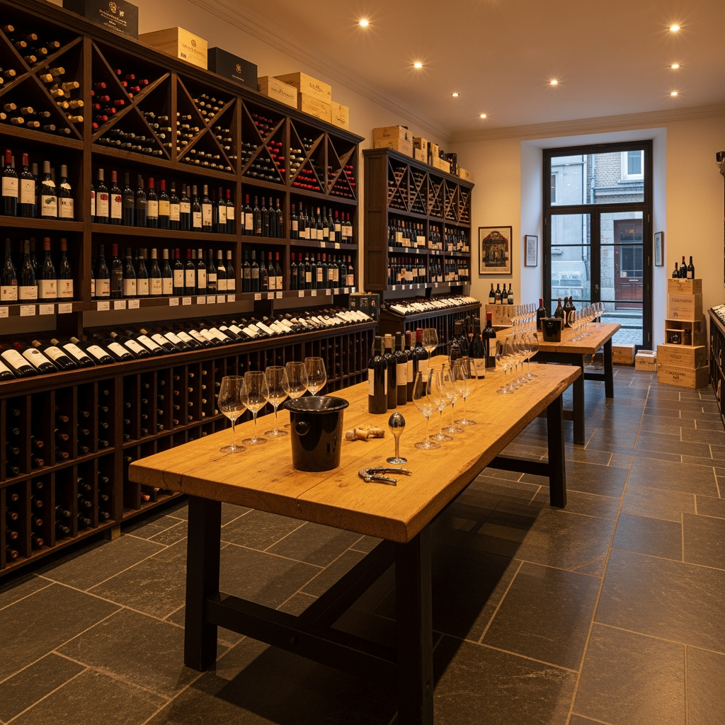 AI Design for crea una enoteca con un tavolo per la degustazione senza persone