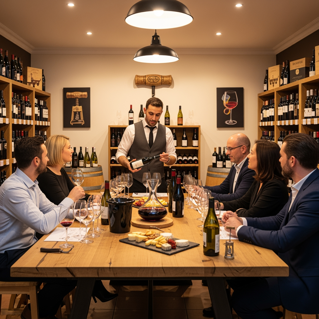 AI Design for crea una enoteca con un tavolo per la degustazione