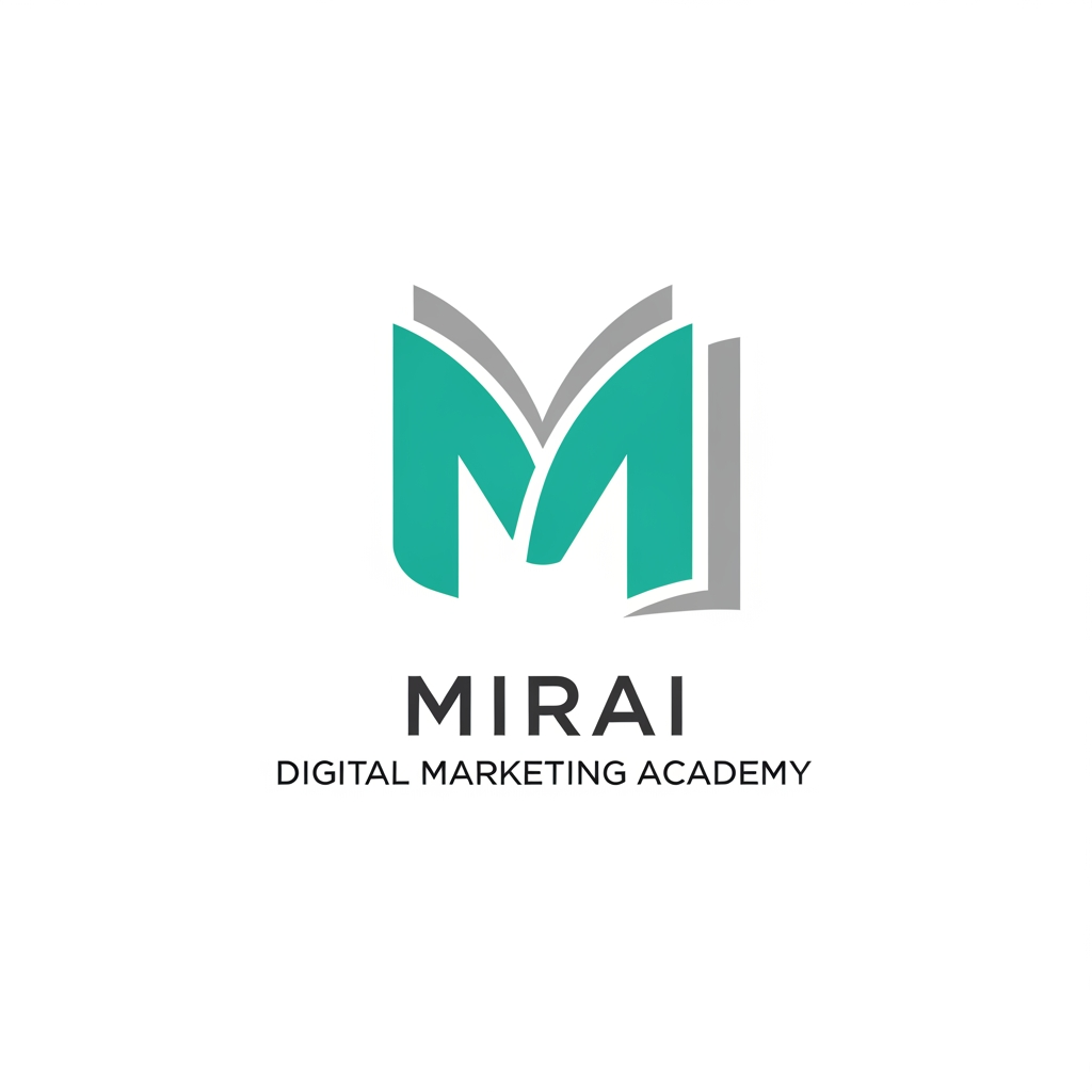 AI Design for i want to create a logo for a digital marketing academy, and name is Mirai. i want logo with M letter and m look like a book, simpel design