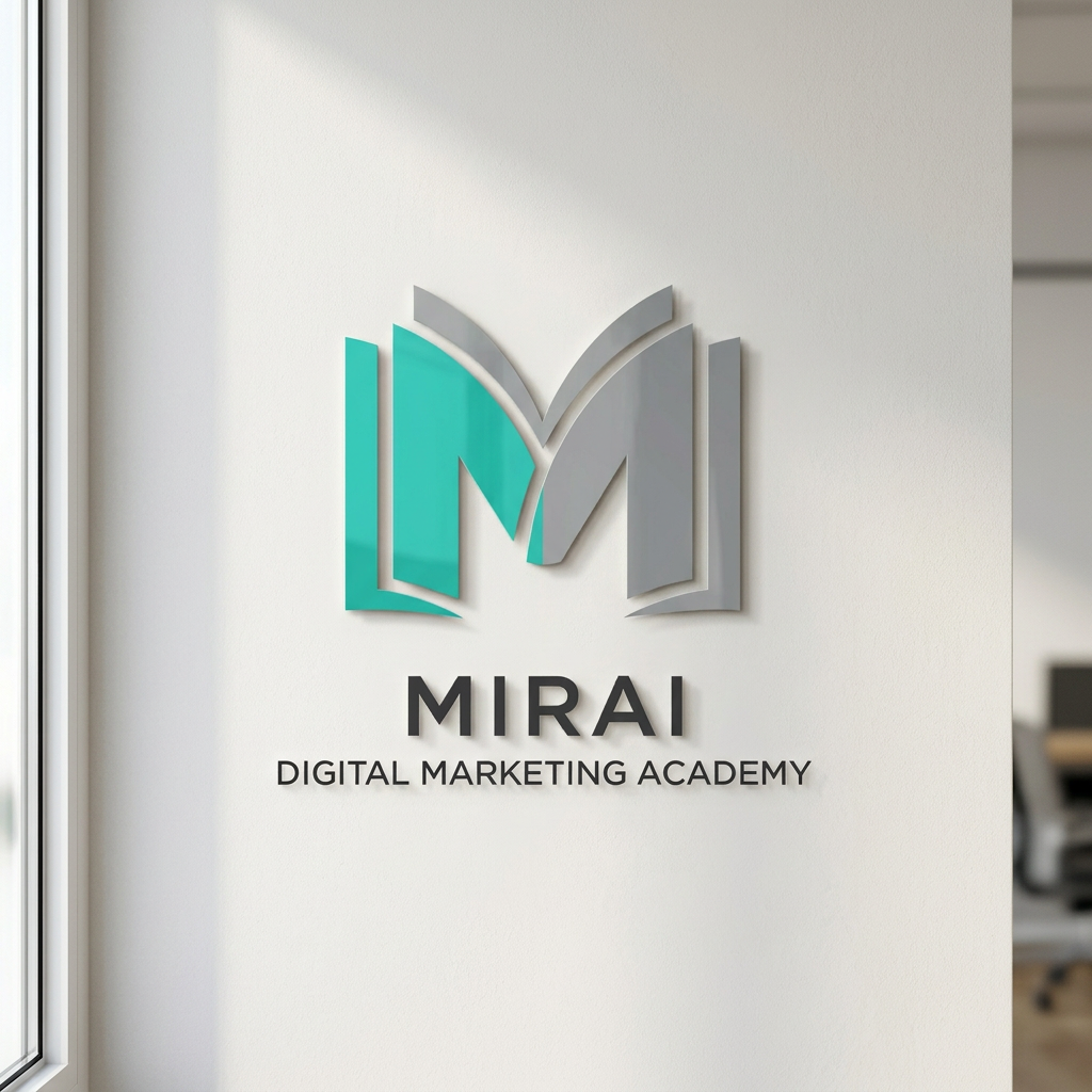 AI Design for i want to create a logo for a digital marketing academy, and name is Mirai. i want logo with M letter and m look like a book, simpel design