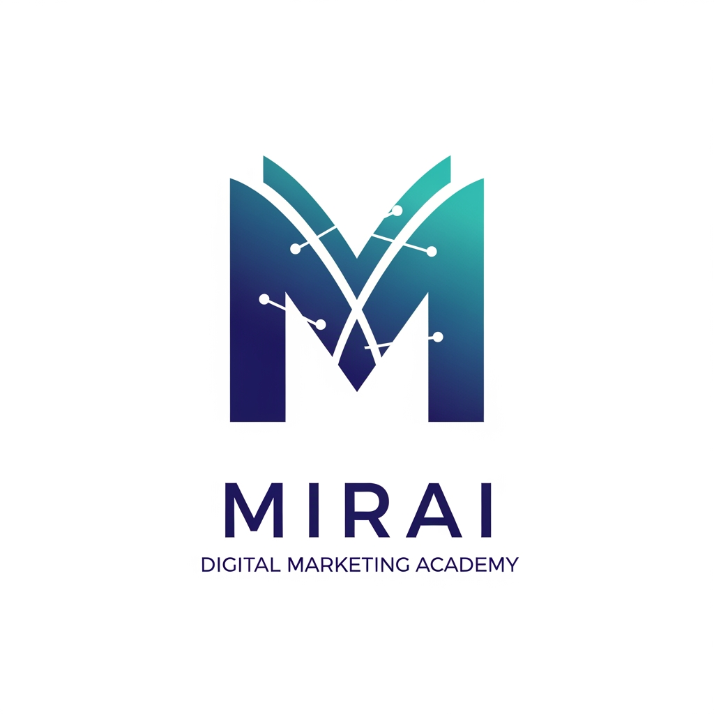 AI Design for i want to create a logo for a digital marketing academy, and name is Mirai. i want logo with M letter and m look like a book, simpel design