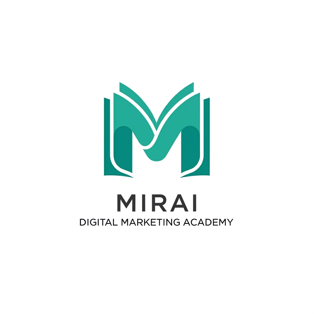 AI Design for i want to create a logo for a digital marketing academy, and name is Mirai. i want logo with M letter and m look like a book, simpel design