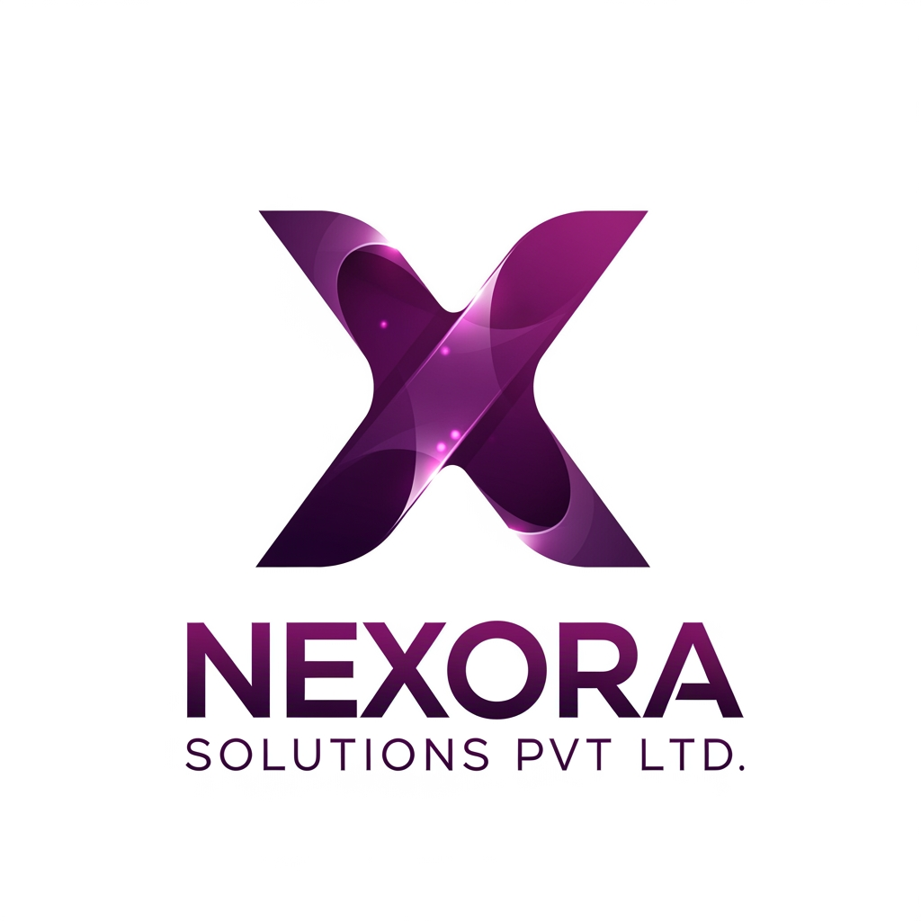 AI Design for i want to make creative good logo for tech company Nexora solutions pvt ltd focusing on x in name purple color