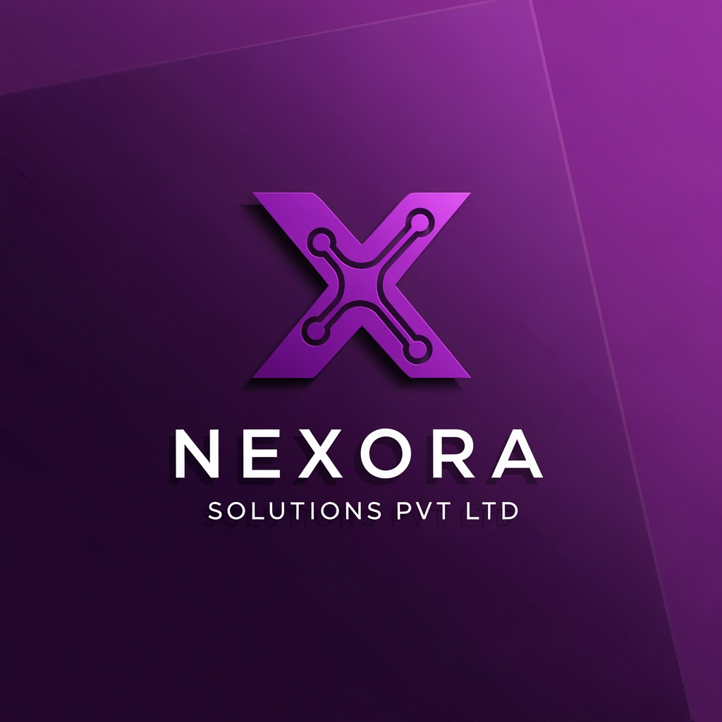 AI Design for i want to make creative good logo for tech company Nexora solutions pvt ltd focusing on x in name purple color