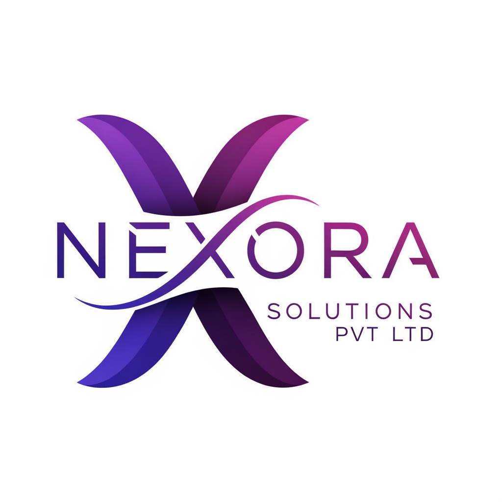 AI Design for i want to make creative good logo for tech company Nexora solutions pvt ltd focusing on x in name purple color make design in a logo not like design then name make one full logo