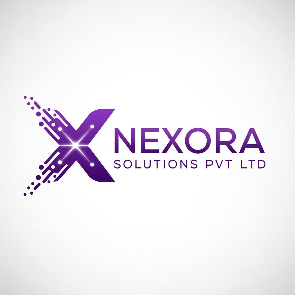 AI Design for i want to make creative good logo for tech company Nexora solutions pvt ltd focusing on x in name purple color