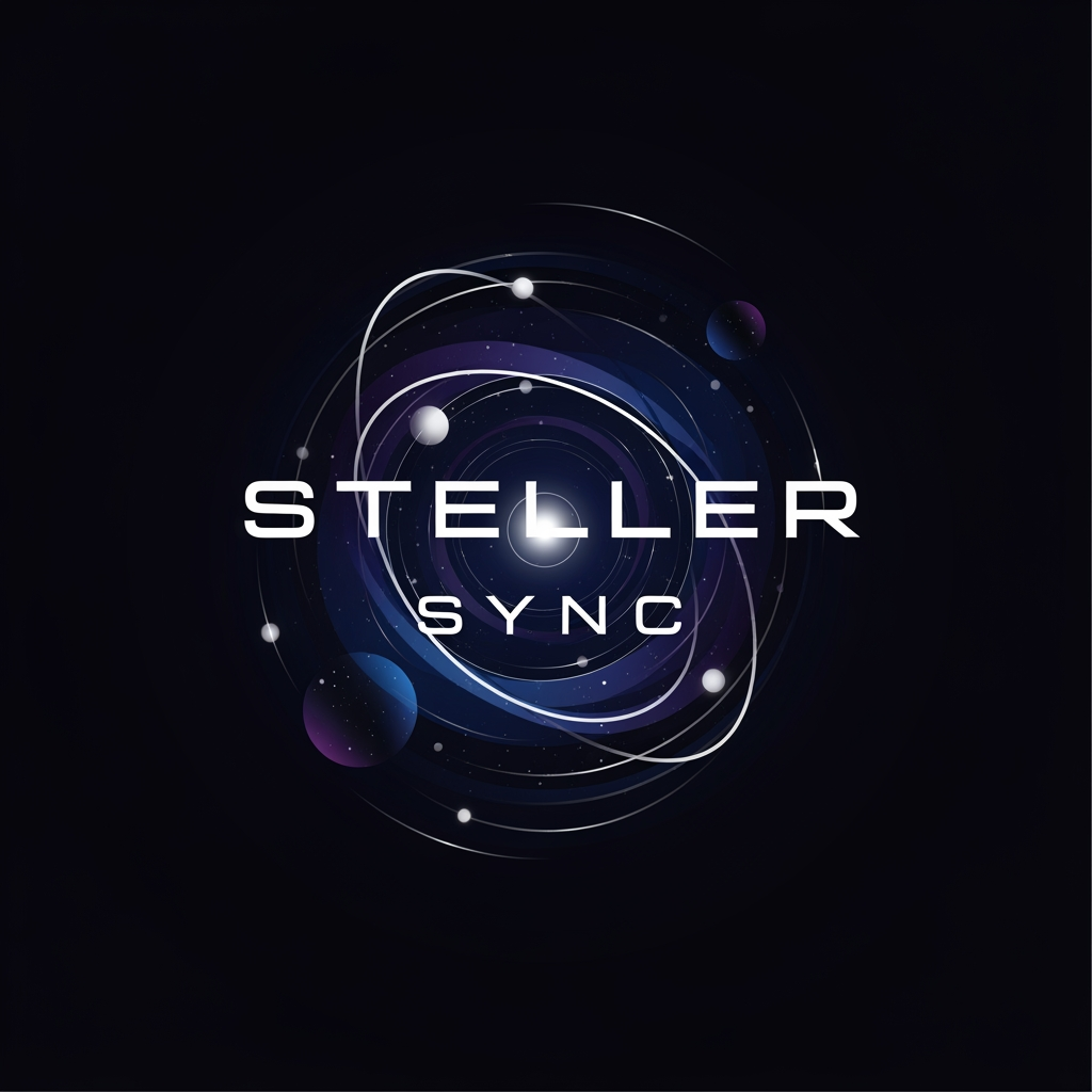AI Design for give me logo of Steller sync without use of any animal of bird related to space 
give me more 
in dark color 
moreeeeee