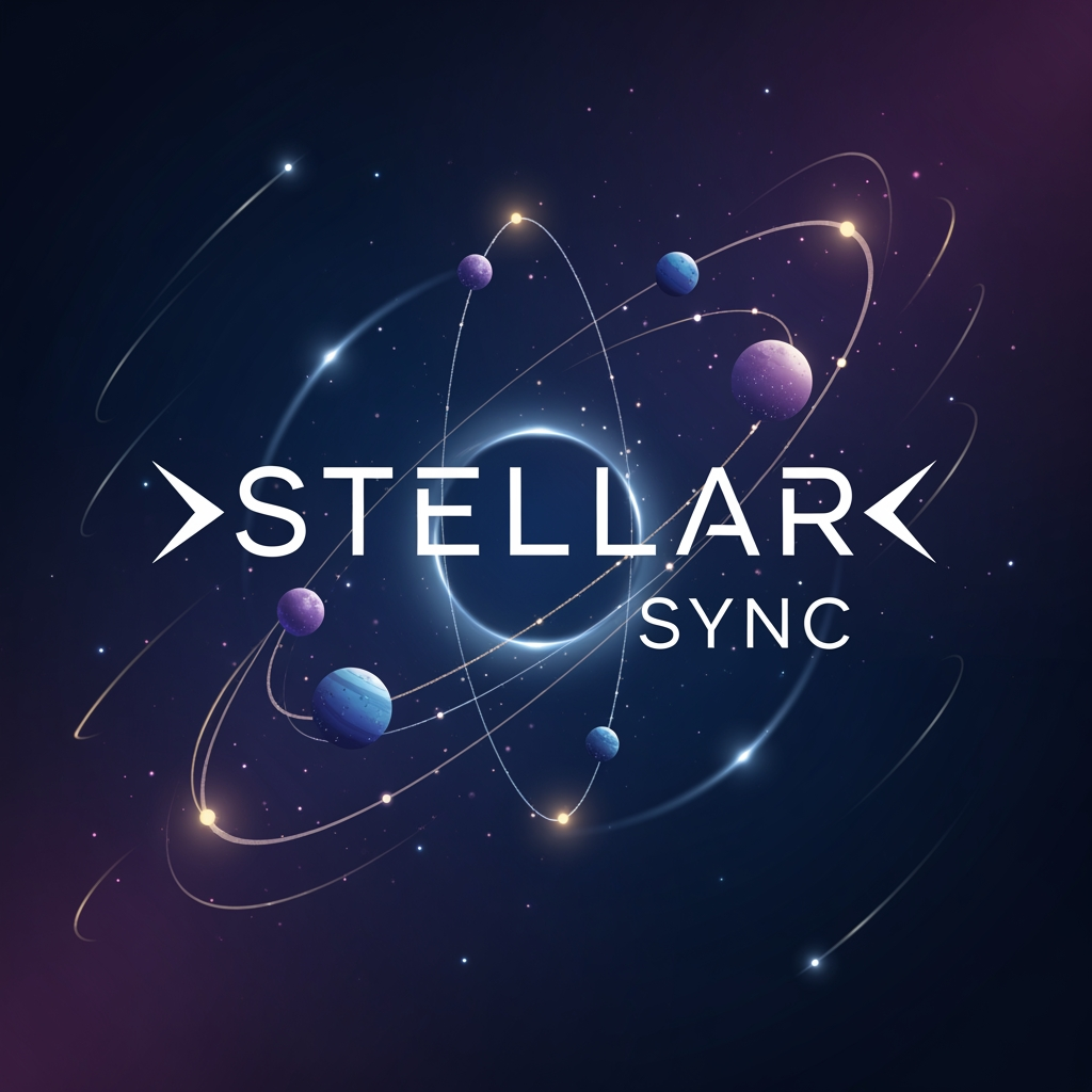 AI Design for give me logo of Steller sync without use of any animal of bird related to space 
give me more