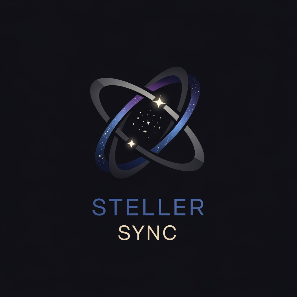 AI Design for give me logo of Steller sync without use of any animal of bird related to space 
give me more 
in dark color