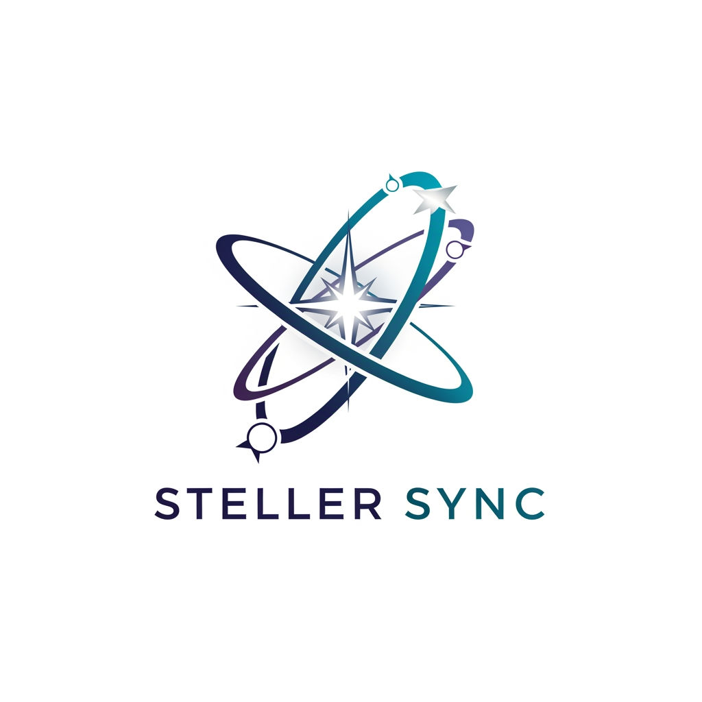 AI Design for give me logo of Steller sync without use of any animal of bird related to space