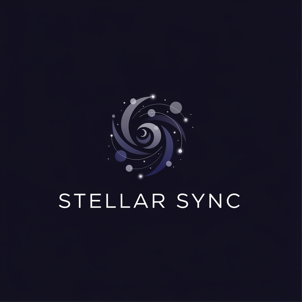 AI Design for give me logo of Steller sync without use of any animal of bird related to space 
give me more 
in dark color