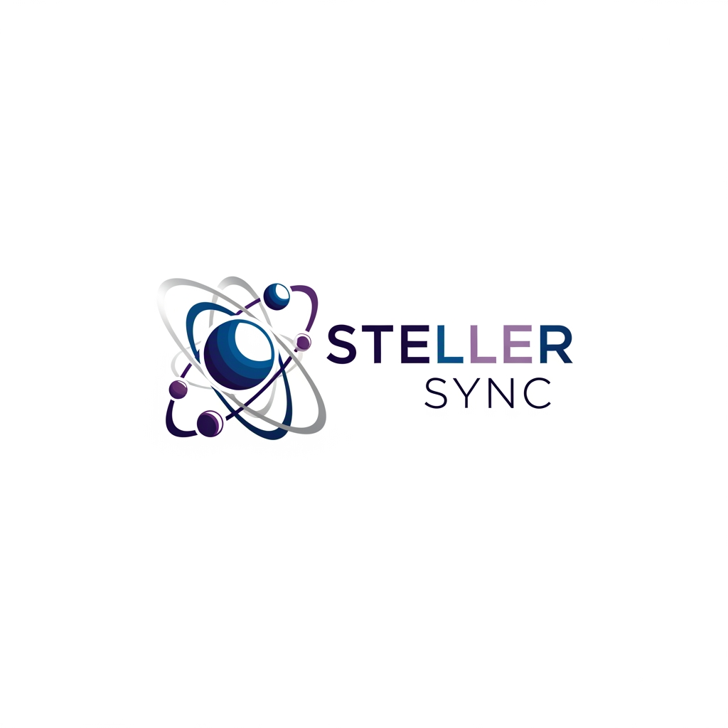 AI Design for give me logo of Steller sync without use of any animal of bird related to space 
give me more