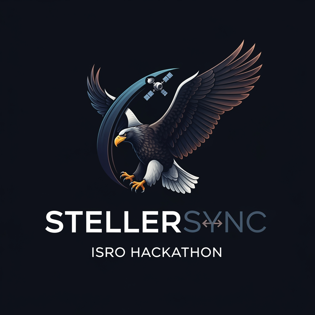 AI Design for give me logo for Steller sync for isro hackatron and give me in dark color