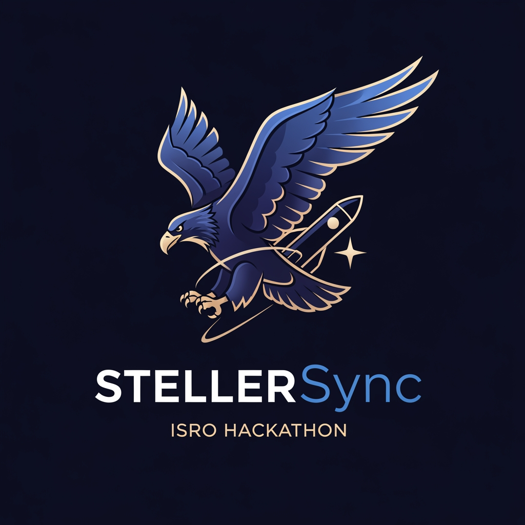 AI Design for give me logo for Steller sync for isro hackatron and give me in dark color