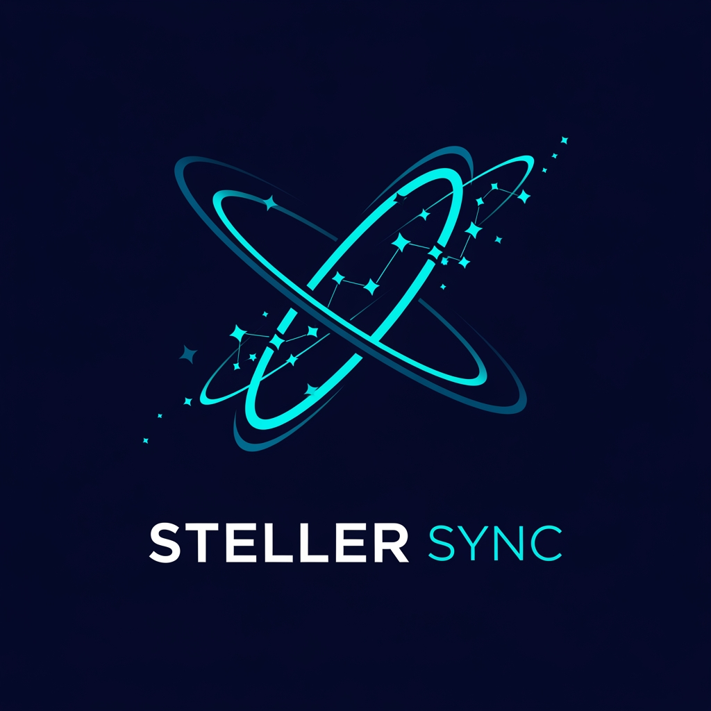 AI Design for give me logo of Steller sync without use of any animal of bird related to space