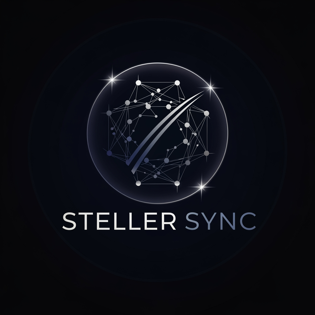 AI Design for give me logo of Steller sync without use of any animal of bird related to space 
give me more 
in dark color 
moreeeeee