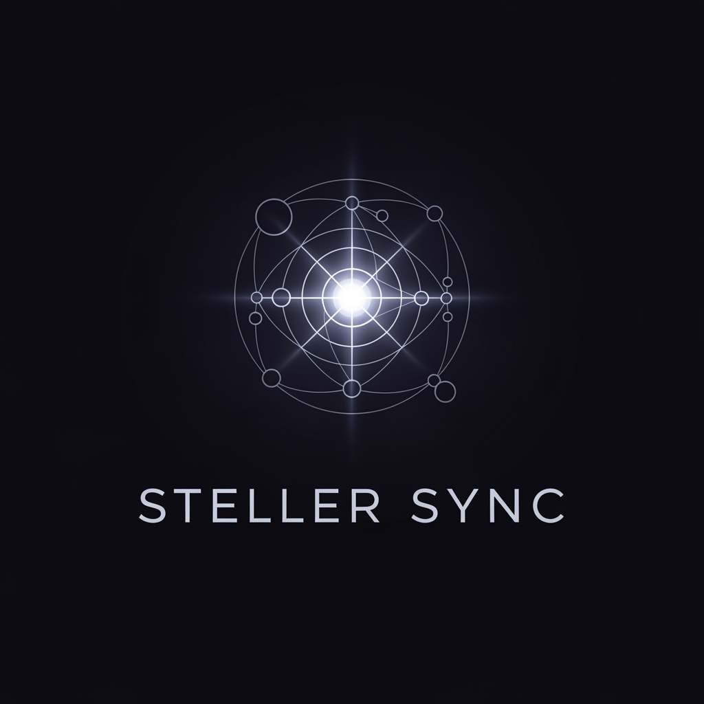 AI Design for give me logo of Steller sync without use of any animal of bird related to space 
give me more 
in dark color