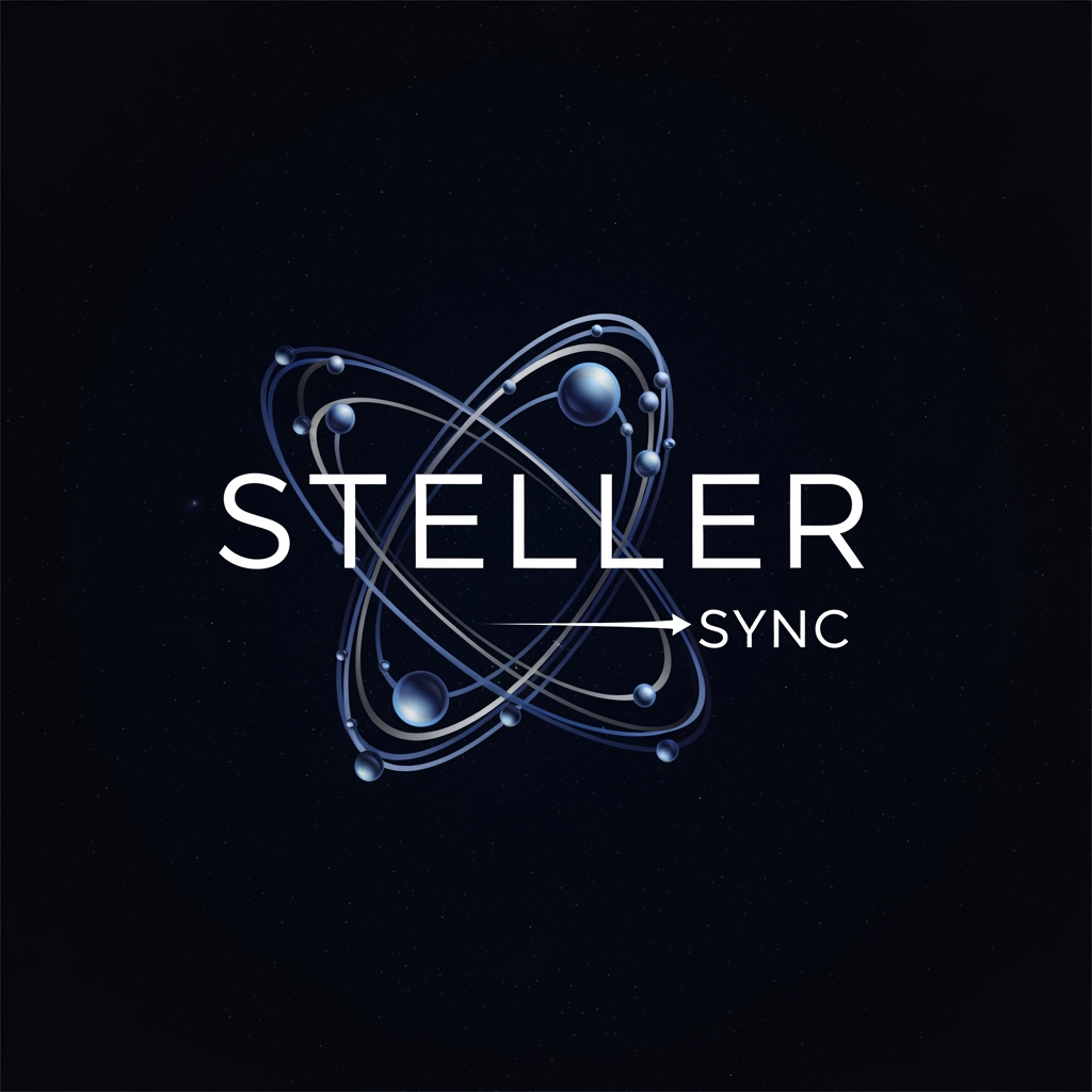 AI Design for give me logo of Steller sync without use of any animal of bird related to space