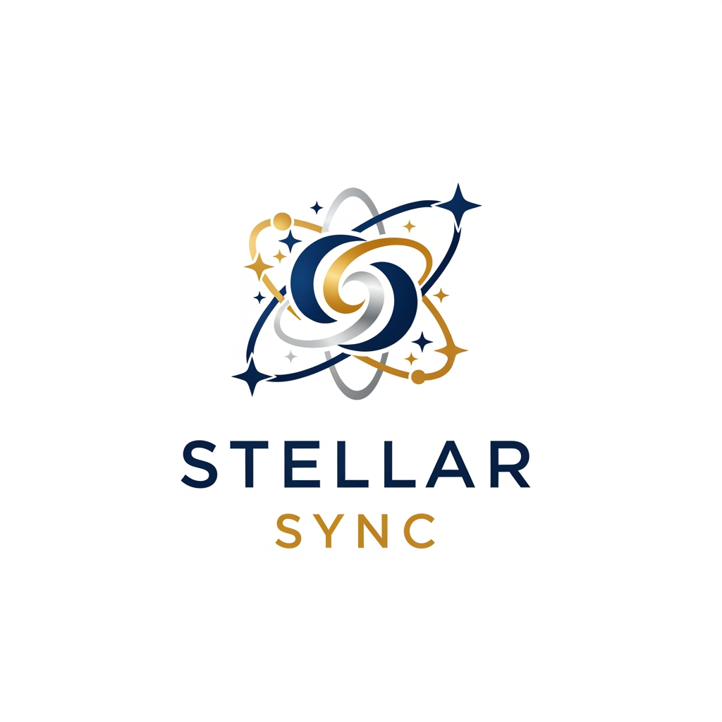 AI Design for give me logo of Steller sync without use of any animal of bird related to space 
give me more