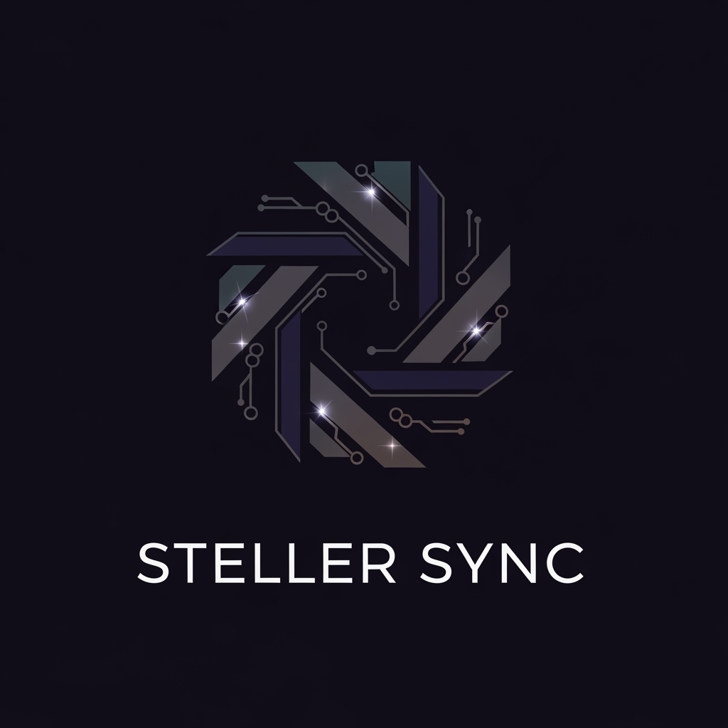AI Design for give me logo of Steller sync without use of any animal of bird related to space 
give me more 
in dark color 
moreeeeee