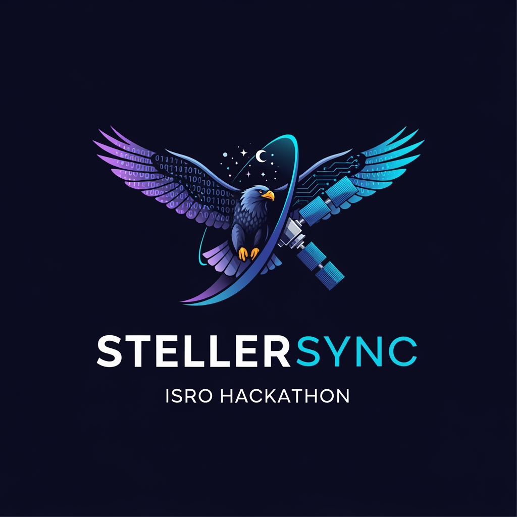 AI Design for give me logo for Steller sync for isro hackatron and give me in dark color