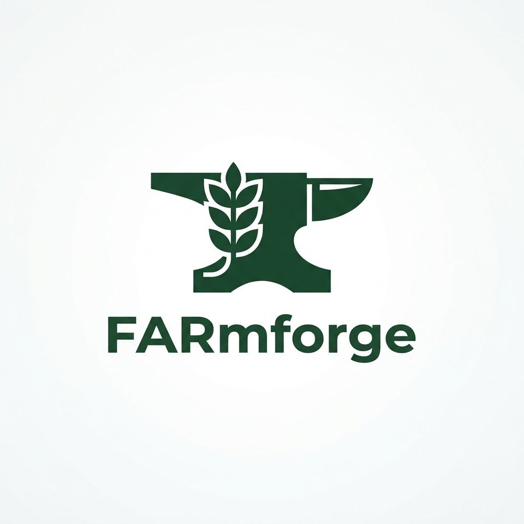AI Design for Minimalist MiMinimalist modern vector logo for an agriculture brand named 'Framforge', clean geometric design combining a subtle wheat stalk and an anvil or structural frame, bold typography, flat vector on a clean white background, professional branding —ar 1:1nimalist