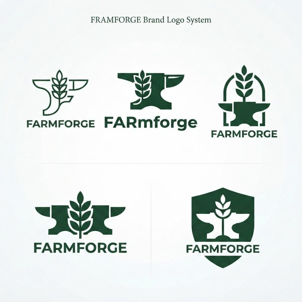 AI Design for Minimalist MiMinimalist modern vector logo for an agriculture brand named 'Framforge', clean geometric design combining a subtle wheat stalk and an anvil or structural frame, bold typography, flat vector on a clean white background, professional branding —ar 1:1nimalist
give me more logo